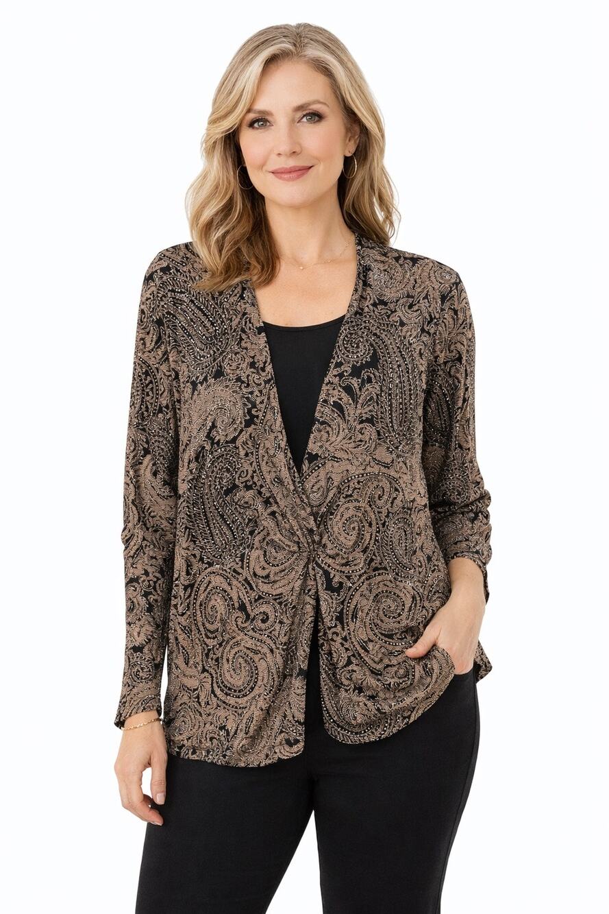 Alex Evenings Brown Black Slinky Blouse Cocktail Party Elegant Womens Plus 3x